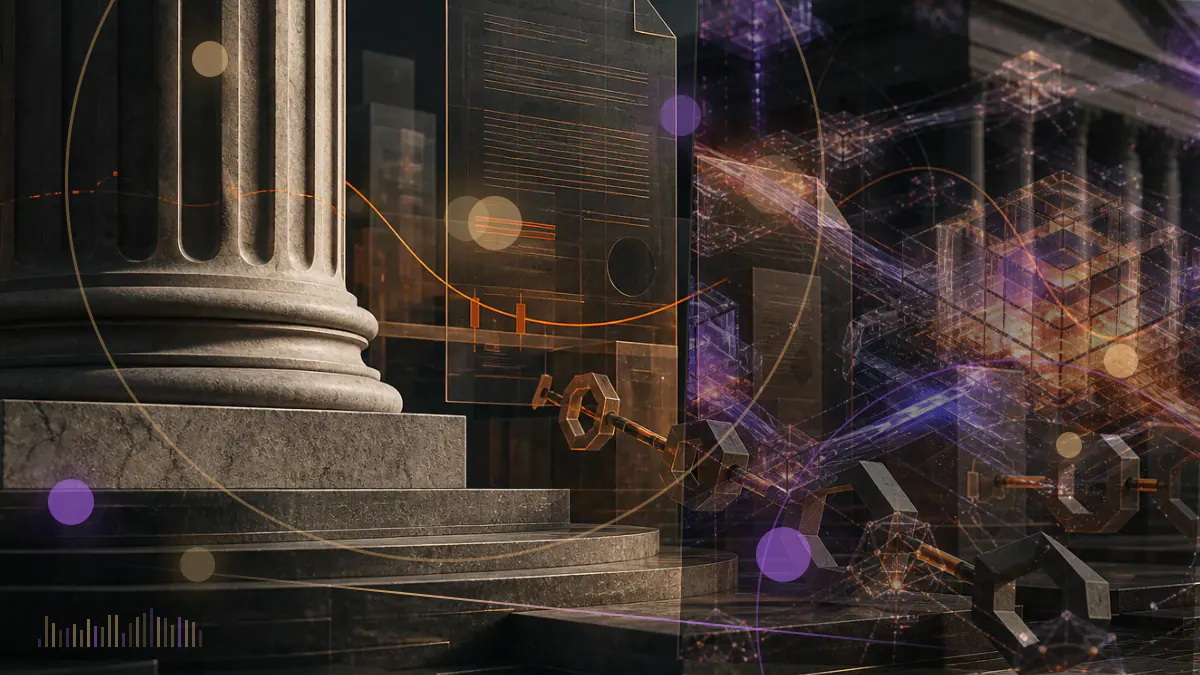 Conceptual illustration of an exchange-traded fund connecting public trading infrastructure with private prediction-market businesses.